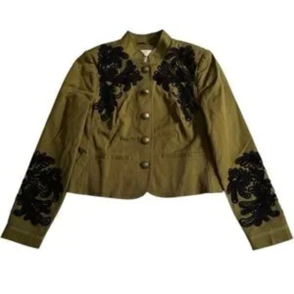 Boden Warwick Embroidered Jacket Blazer Sz 6 Olive Green Casual Cotton Utility - Picture 2 of 13